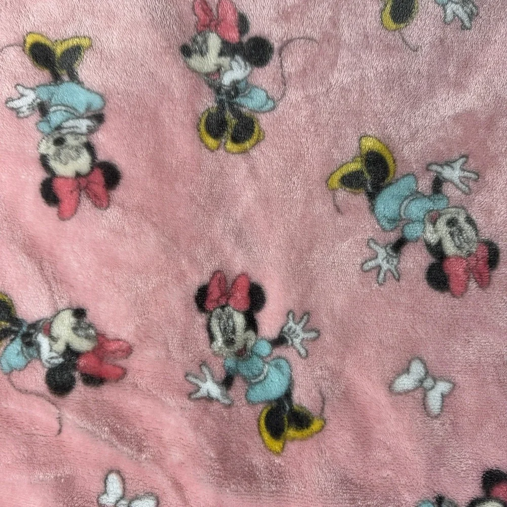 Disney‎ Baby Minnie Mouse Pink Plush Fleece Stroller Blanket Bows 28x37